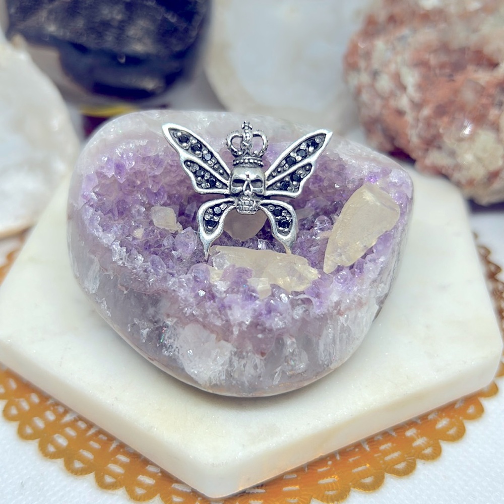 Sterling butterfly gemstone skull pendant